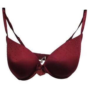 AERIE Women's Burgundy Push up Bra Rhinestone Accents Size 34DD
